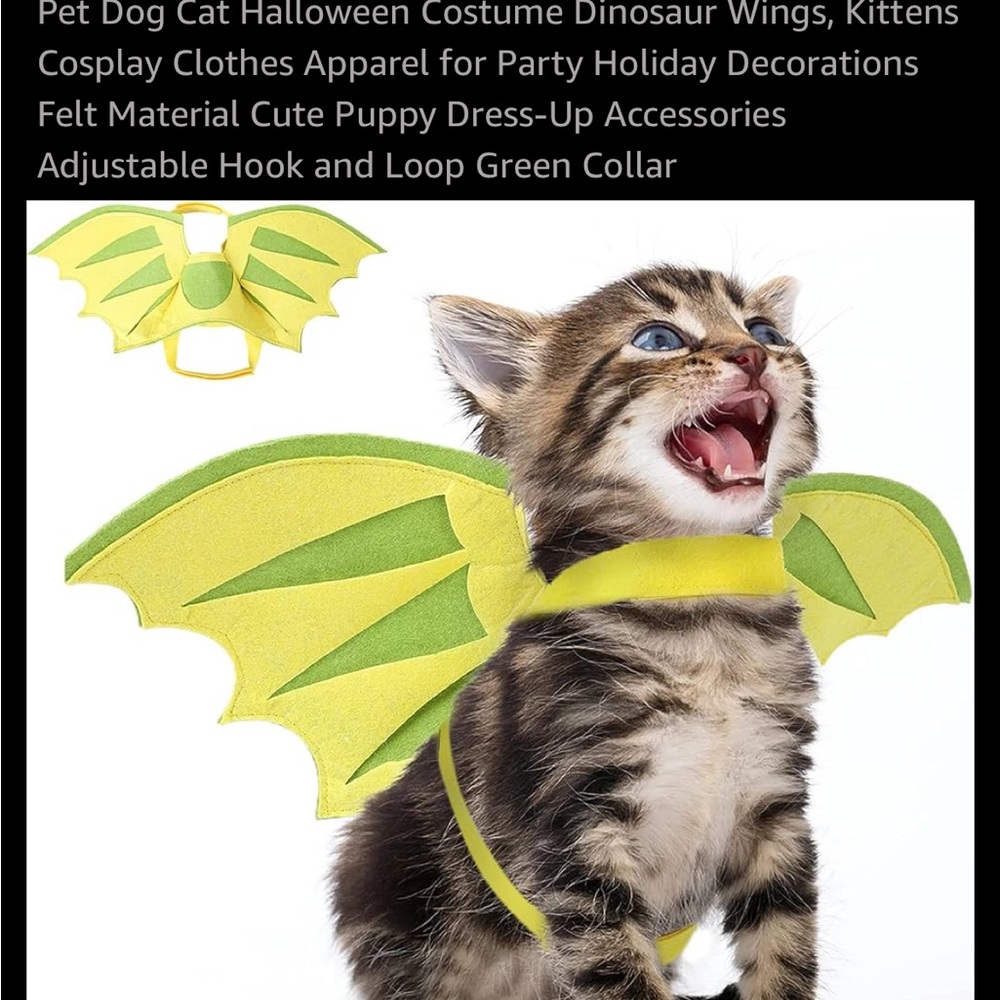 Green Dinosaur Wings Cat Costume - Picture 1 of 5